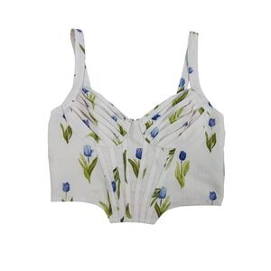 CIDER Women Blue Tulip Floral Corset Bustier Top White Size M  Coquette Boho